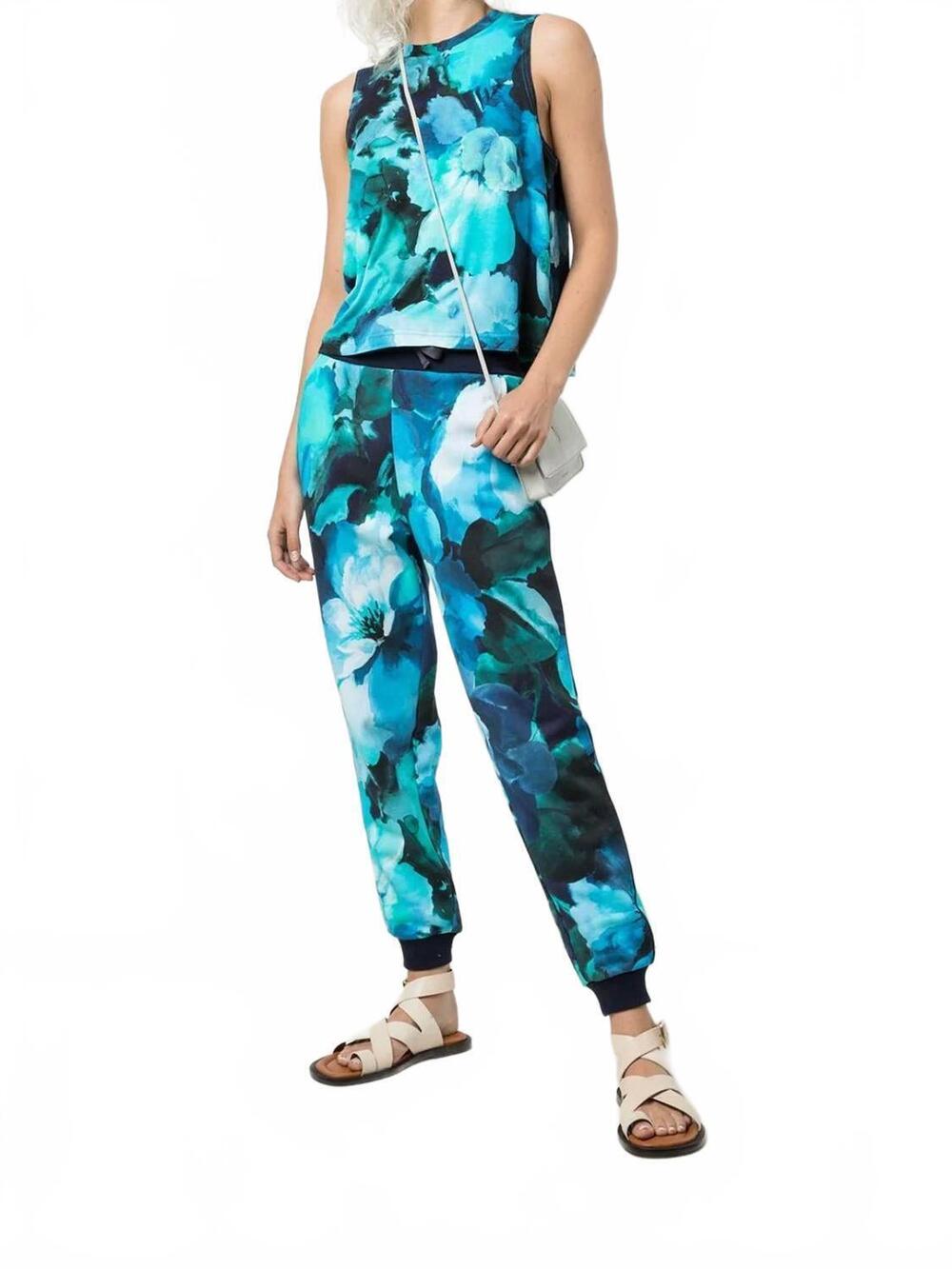 NEW MARCHESA ATHLEISURE casey printed top in navy multi